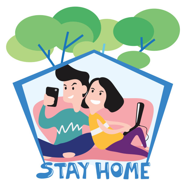 一幅新常态的漫画，展示家人在家保护自己免受新冠肺炎或冠状病毒感染图片下载