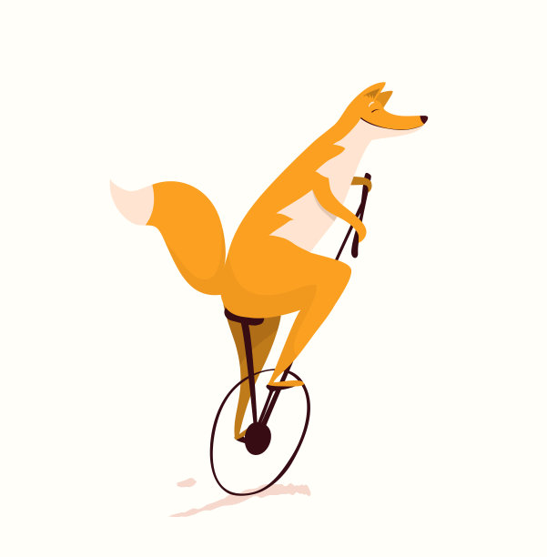 红狐狸单车、骑单车、好玩的幼儿园动物骑独轮车设计。图片下载