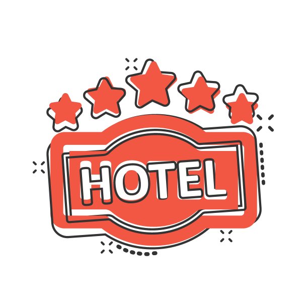 酒店5星级标志的漫画风格图标。客栈卡通矢量插图上白色孤立的背景。酒店客房信息喷溅效应经营理念。图片下载