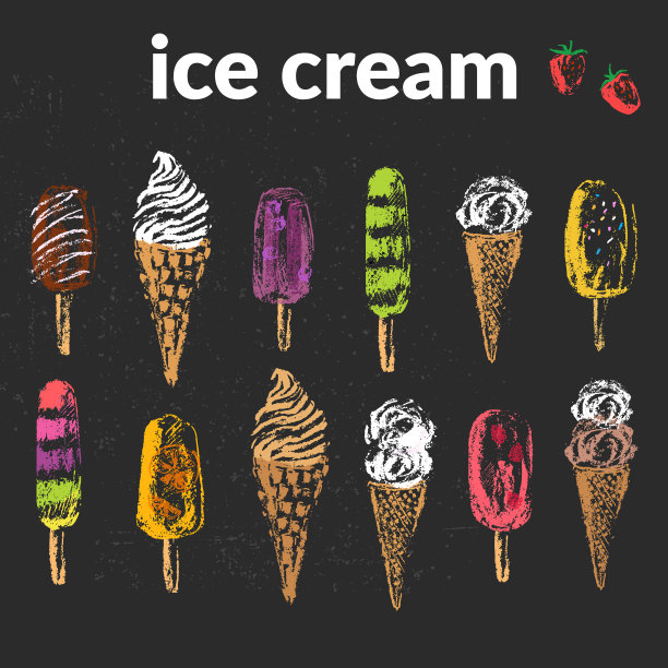 手绘彩色粉笔冰淇淋蛋卷和冰棒图片下载