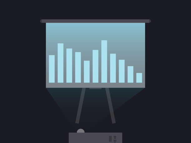 投影仪屏幕业务演示。办公室白板纸上的内容。屏幕上投影仪发出的光。矢量图图片下载