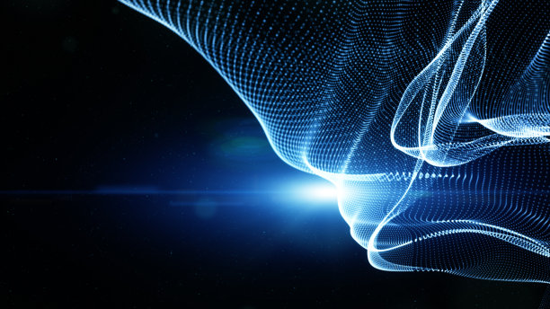 蓝色数字粒子波流和照明。技术抽象背景概念。与复制空间图片下载