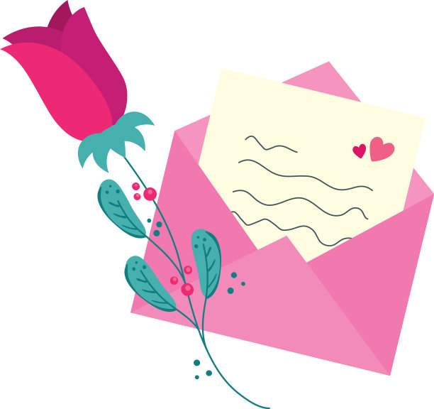 信封邮件与玫瑰花孤立的图标图片下载