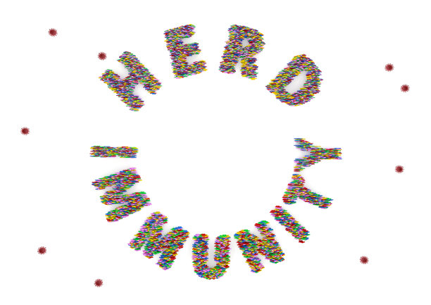 一种人体娃娃多色符号堆立圈、群免疫字排俯视图的三维渲染图片下载