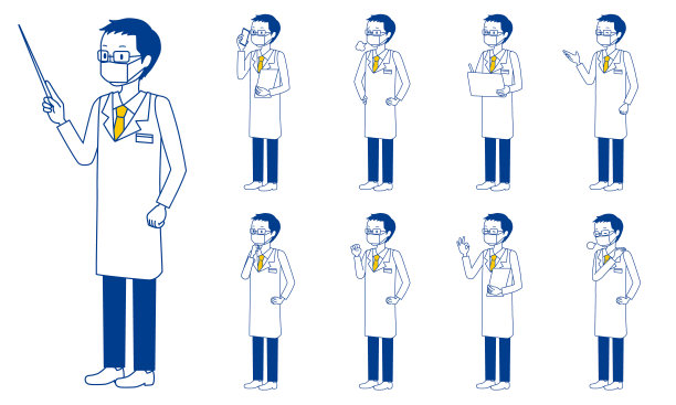 医护人员(医生)字符集在9位姿态孤立矢量插图图片下载