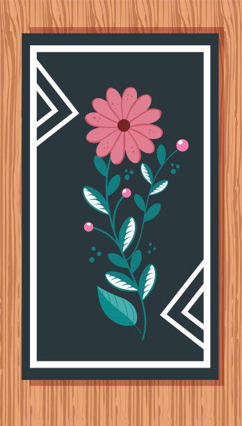 花与枝和叶在木制的背景图片下载