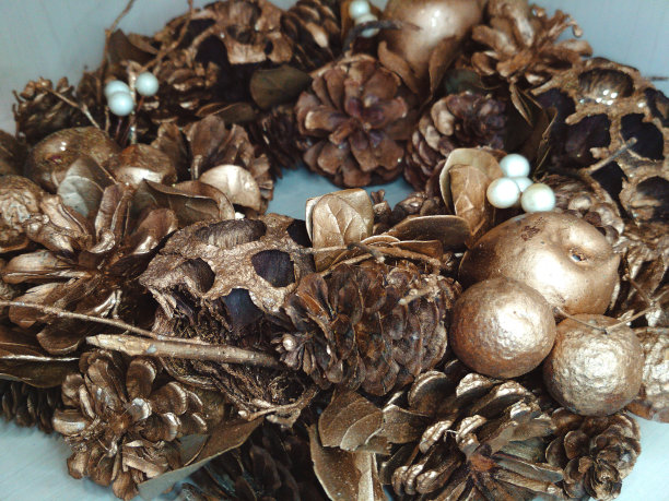 圣诞圣诞新年假期金青铜花圈照片图片下载