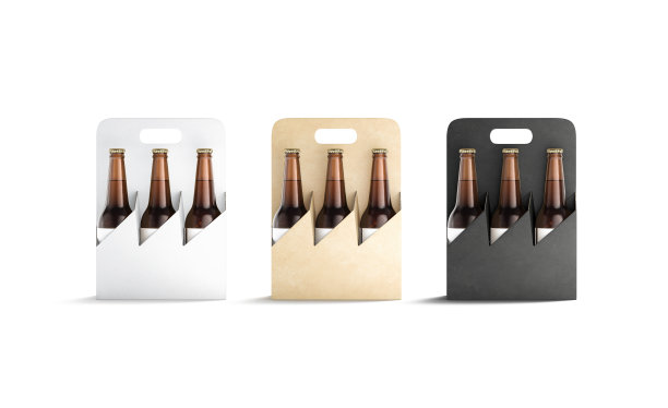 空白的黑色，白色和工艺纸板持有人的瓶子模型图片下载