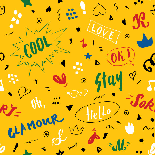 涂鸦无缝模式，手绘波普艺术符号和符号背景，矢量插图图片下载