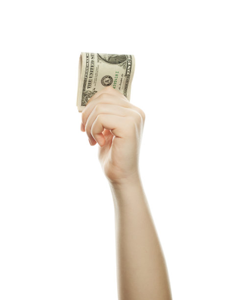 手握美元孤立在白色背景下图片下载
