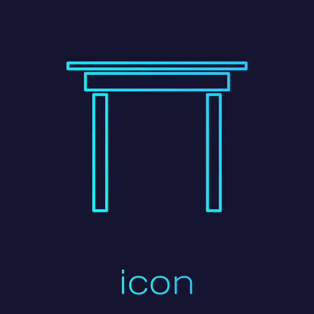 绿松石线木桌图标孤立在蓝色图片下载