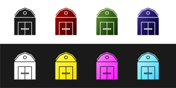 设置农场房子概念图标孤立在黑色和图片下载