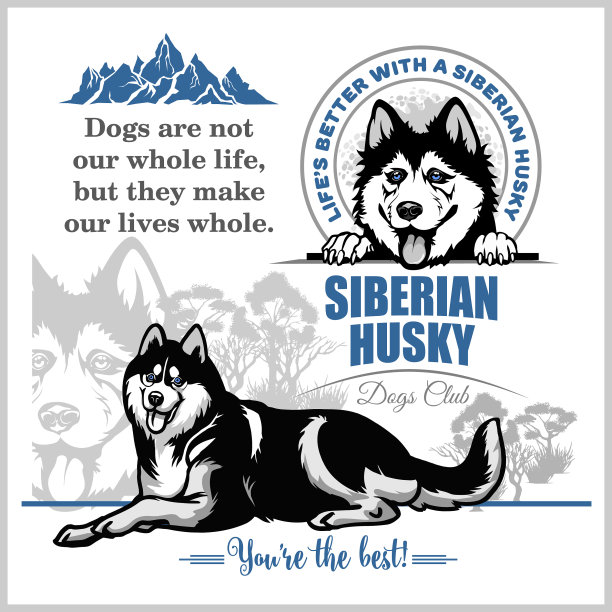 西伯利亚哈士奇-设置为t恤标志和图片下载
