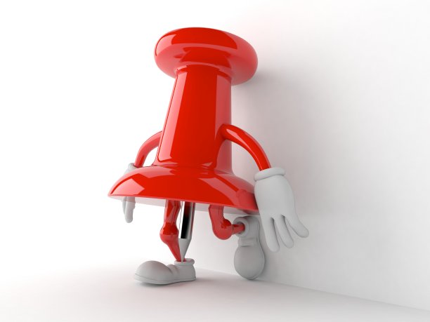 在白色背景上靠在墙上的图钉人物图片下载