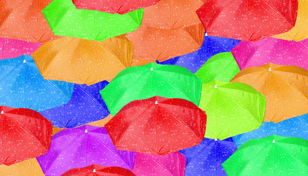 3d，五颜六色的雨伞被雨水打湿图片下载