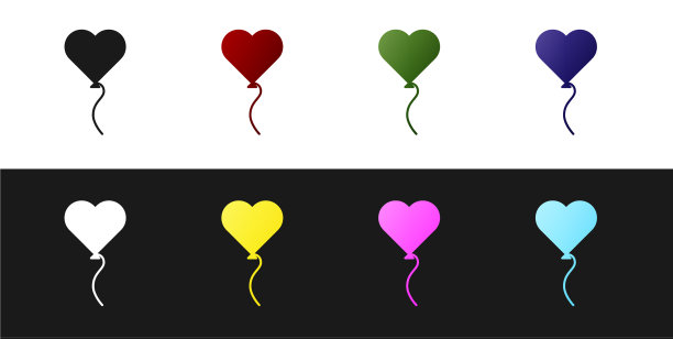 设置气球的形式心脏与丝带图标图片下载