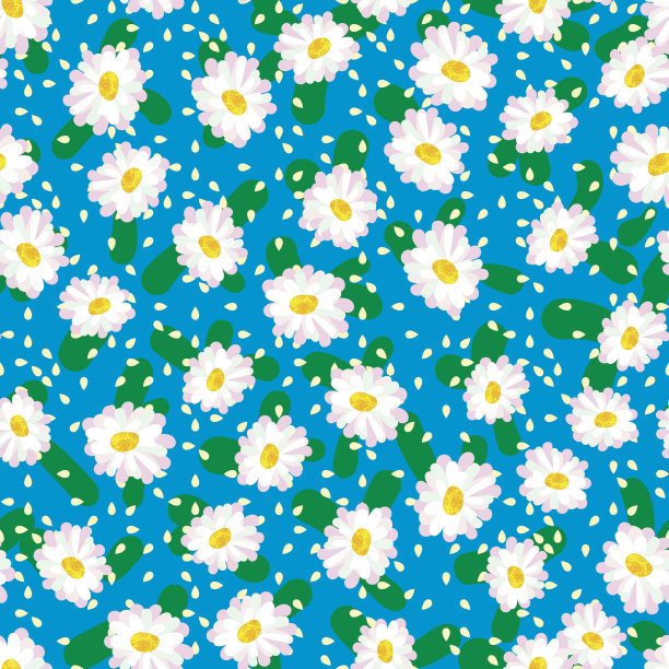 白色雏菊无缝矢量图案上的蓝色图片下载