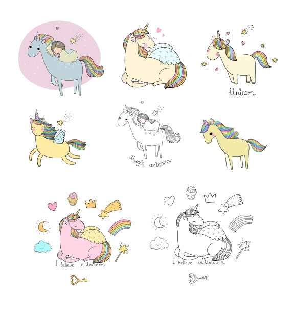 大布景，里面有独角兽的卡通形象图片下载