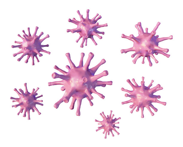 病毒感染细胞。显微镜下观察漂浮的病毒细胞。三维演示图片下载