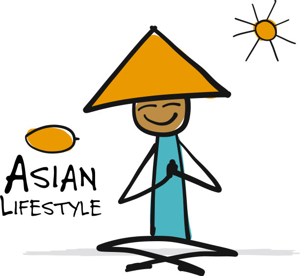 亚洲人冥想在莲花姿势素描图片下载