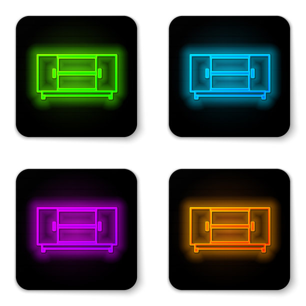 发光的霓虹灯线电视台架图标孤立上图片下载