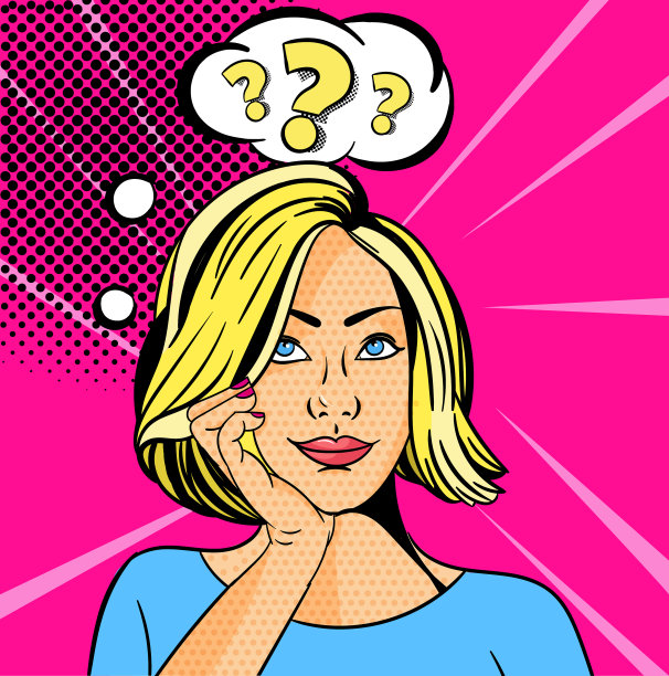 带着问号的年轻女孩或女人流行艺术图片下载