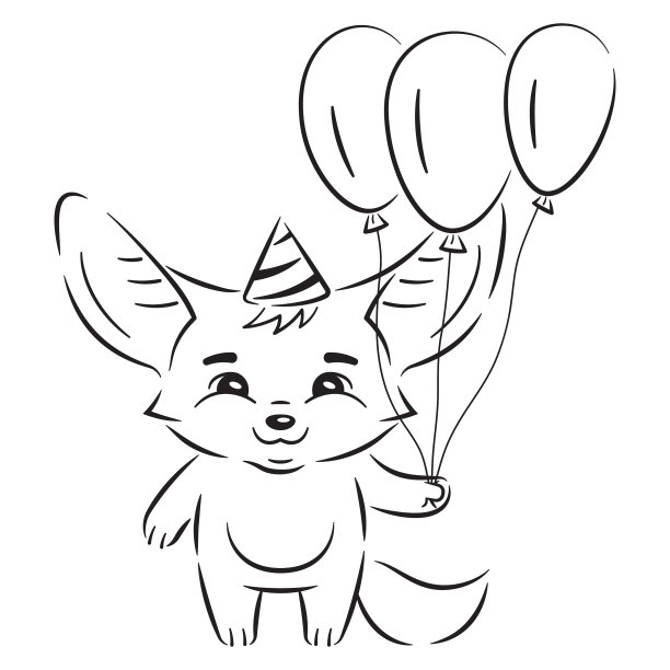 黑色和白色的可爱耳廓狐狸在一个派对帽子图片下载