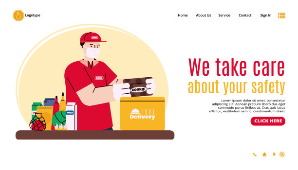 食品配送服务人员在医疗口罩组装在线订单图片下载