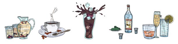 酒精和水果饮料与一杯咖啡图片下载