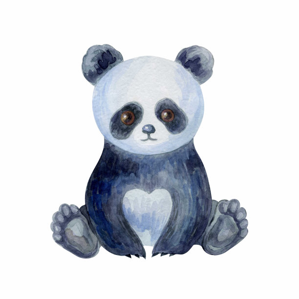 可爱的熊猫。手绘水彩插图孤立的白色背景。图片下载