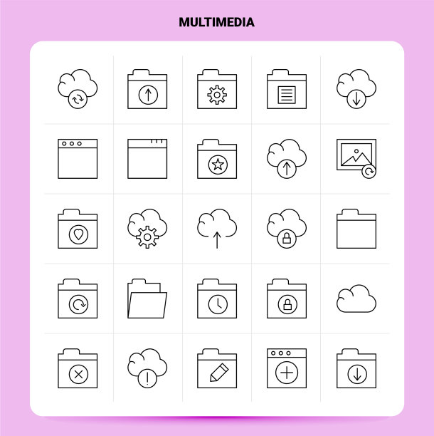 轮廓25个多媒体图标集线条风格设计图片下载