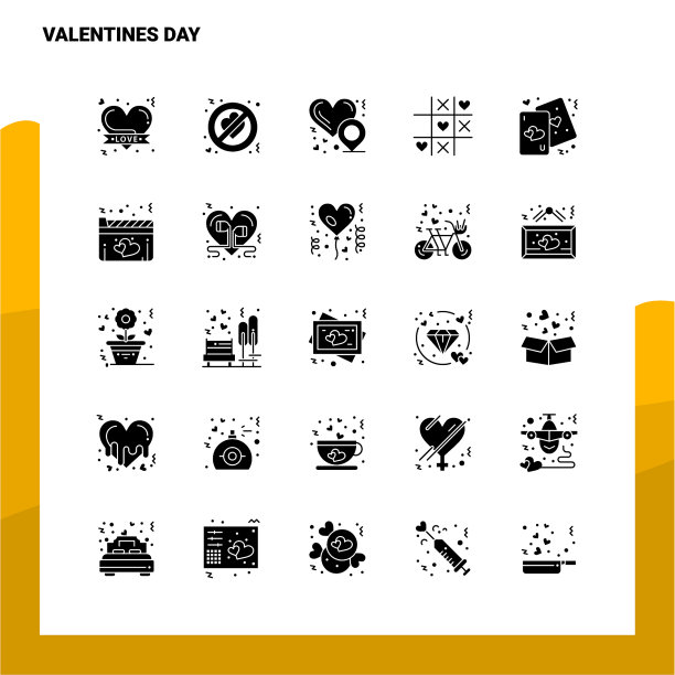 25情人节图标设置固体字形图标图片下载