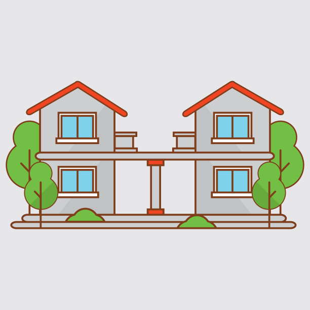 Flat House Apartment with Town Landscape Vector插图图片下载