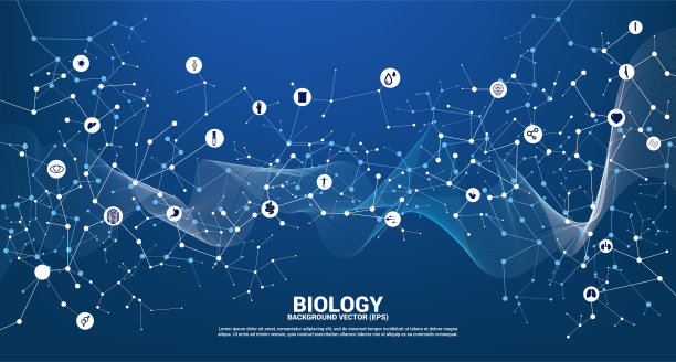 网络线连接蓝色背景上的点分子。图片下载