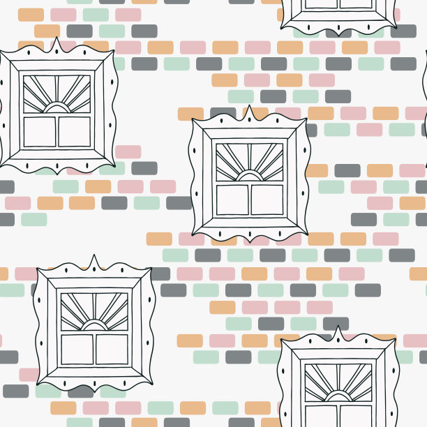 矢量彩色彩色砖块上彩色玻璃窗无缝图案背景。图片下载