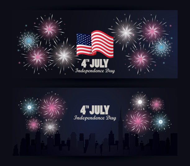 7月4日美国独立日庆祝国旗和烟花图片下载