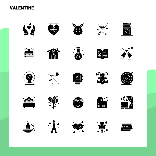 25情人节图标设置固体字形图标模板图片下载