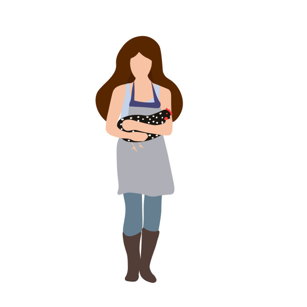 穿围裙的乡下姑娘手里拿着黑鸡。农村。矢量插图孤立在白色背景图片下载