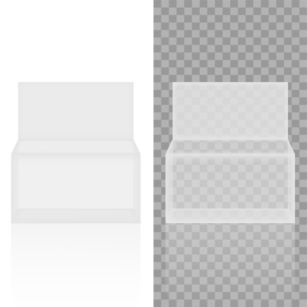 真实透明的白纸或塑料包装盒。向量图片下载