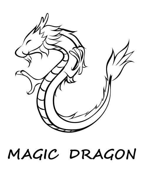 矢量插图的中国龙，黑色条纹上的白色背景。它是财富的象征。和伟大。图片下载