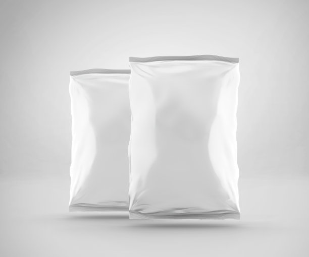 空白塑料零食袋模型，白色薯片容器，3d渲染隔离在光背景图片下载