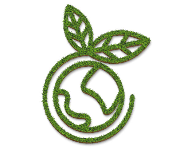 绿草如茵的大地上，树叶孤立在白色的背景上图片下载