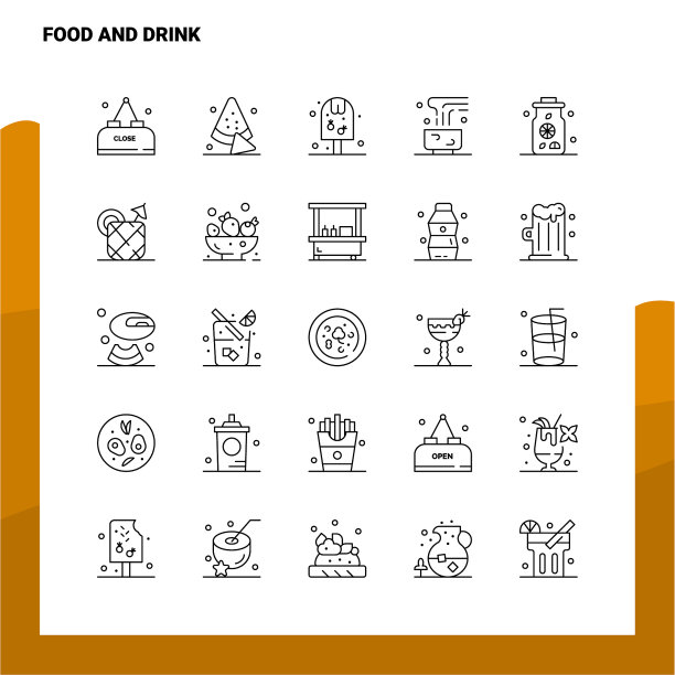设置食物和饮料线图标设置25个图标图片下载