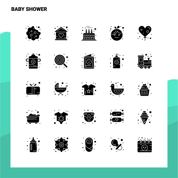 25淋浴图标设置固体字形图标模板图片下载