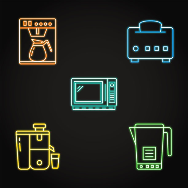 厨房智能小工具图标收集在霓虹灯风格图片下载