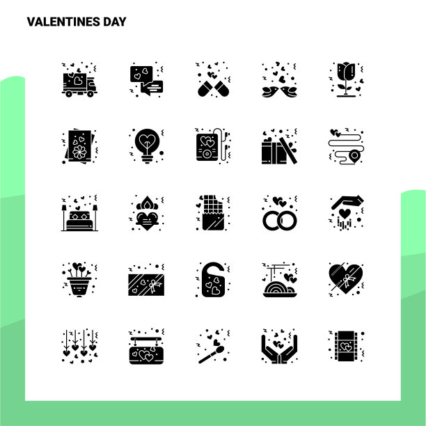 25情人节图标设置固体字形图标图片下载