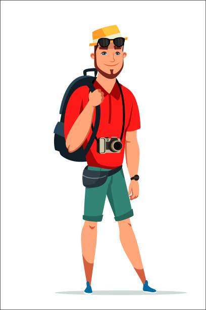 一名游客孤立地站在白色背景上图片下载