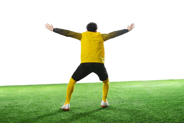 守门员张开手臂站着球场上图片下载