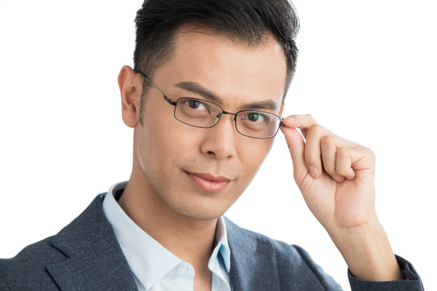 扶着眼镜的商务男士肖像图片下载