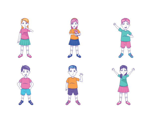 图标设置卡通儿童站彩色设计图片下载